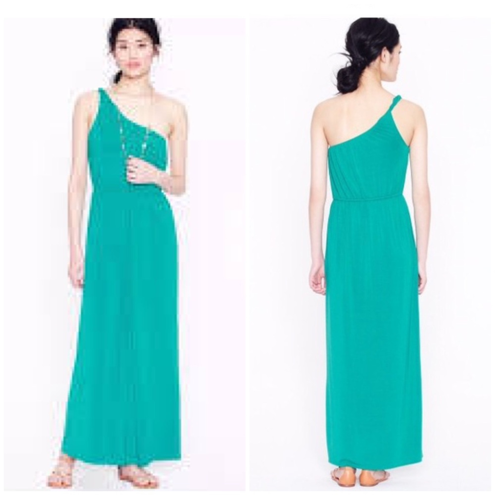 J. Crew Teal One-Shoulder Maxi Dress